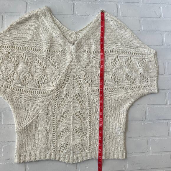 GB Women's Drop Shoulder Bat Wing Cream Sequin Knit Short Sleeve Sweater-L - Picture 5 of 7